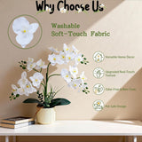 Upgraded White Artificial Orchid Flowers With Ceramic Vase Fake Orchids Real Touch Flowers For Home Decor Bathroom Decoration Table Centerpieces (White)