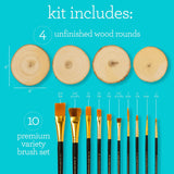 Apple Barrel PROMOABWR22 Wood Slices Acrylic Paint Set, 28 Piece DIY Craft Wood Set Featuring 12 Apple Barrel Paints, 2 Mod Podge Acrylic Sealers, 4 Wood Slices and 10 Brushes