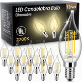Dimmable E12 Candelabra LED Bulbs 2700K Warm White CA11 Flame Tip Chandelier Light Bulbs 12 Pack