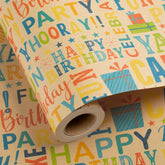 Kraft Birthday Wrapping Paper For Boys & Girls - Colorful Happy Birthday Pattern - Great For Parties & Baby Showers - Mini Roll - 17 Inches X 33 Feet