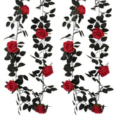 2 Pack Artificial Burgundy Flower Head Garland Each 6.7Ft Fake Rose Vine Hanging Rose Garland For Door Stairs Table Centerpiece Arrangement Wall Decor