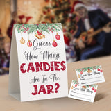 Christmas Party Games - How Many Candies Are In The Jar, 1 Standing Sign + 50 Cards, Christmas Party Ideas, How Many Kisses Game, Christmas Party Games For Kids / Cm001