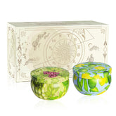 Set Of 2 | 2.5-Ounce Scented Jar Candles - Fruit Style - Perfect For Home, Spa, Yoga Studio - Vibrant Colorful Iron Can Jars Candles(Grapes & Guava Fragrance)
