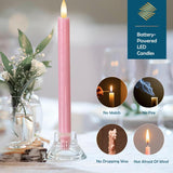 Flameless Taper Candles With Remote, Real Wax Battery Operated Led Candles Set With 3D Flickering Flame, 9.6" Realistic Dripless Candlesticks For Valentine'S Day Decor, 3 Pack Pink