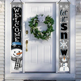 Welcome Winter Snowman Gray Porch Banner Sign, Let It Snow Snowflake Buffalo Plaid Check Door Decorative Hanging Banner Flag, Christmas Holiday Seasonal Decoration Home Outdoor Decor