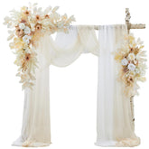 Wedding Arch Flowers With Drapes Kit (Pack Of 4) - 2Pcs Artificial Beige Deluxe Swag With 2Pcs Sheer Drapes For Wedding Ceremony Arbor Reception Backdrop Rose Floral Decoration