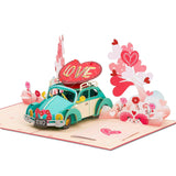 Love Car Valentines Pop Up Card, Blue Beetle For Love, Birthday, All Occasion, Just Because, Gift For Him, Husband, Boyfriend, Crush, Father, 5X7 - Includes Envelope And Message Note