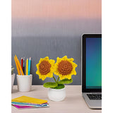 3Pcs Crochet Flowers, Red Rose Sunflower Daisy Knitted Flowers Pots For Office Car Dashboard, Cute Desk Décor, Mothers Day Valentines Day Birthday Gifts