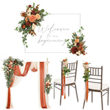 Fall Wedding Artificial Flower Package, Arch Flowers With Drapes Kit-Pack Of 5, 2Pcs Sign Flower Swag, 8Pcs Wedding Aisle Pew Flowers, Flower Garlands, Terracotta (Set Of 15)