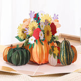 Fall Pumpkin Flower 3D Greeting Pop Up Card, Thanksgiving Card, Autumn Card, Sunflower, Harvest For Family, Parents, Grandma, Women, Mom | With Message Note & Envelop