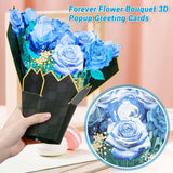 Pop Up Flower Cards, Blue Rose Bouquet 3D Greeting Card Birthday Card For Women With Blank Notes And Envelope, Anniversary, Congratulations, Get Well Gifts Card For All Occasion