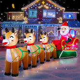 12 Feet Long Christmas Inflatable Decorations Outdoor Led Lighted Santa Claus On Sleigh Three Reindeer Deer Gift Box Blo
