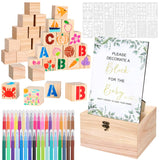 130 Pcs Fun Baby Shower Games Sign Kit, Unique Baby Shower Ideas, 80 Wooden Diy Blank Blocks And 36 Pen, Freehand Painting To Draw Your Idea For Baby Shower Game Gender Reveal Party (Green)
