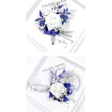 Wrist Corsage And Boutonniere Set For Prom Homecoming Wedding Party Celebration Artificial Flowers Accessories Suit Decor 2 Pieces - White+Navy Blue