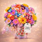 Birthday Cards With Music &Lights, Gerbera Daisy And Butterflies, 10 Inch Life Sized Forever Flower Bouquet 3D Pop Up Birthday Gift Card For Women Wife Mom Daughter Sister
