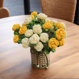 Crochet Red Roses Artificial Flowers Bouquet With Knitted Flower Vase Mothers Day Valentines Gifts Office Desk Decor Yellow