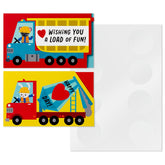 Hallmark Mini Valentine's Day Treat Card Pockets for Kids, Trucks (32 Mini Pocket Notes with Sticker Seals)