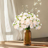 24 Pcs Ranunculus Artificial Flowers With Bows, Ribbons And Pearl Pins, Faux Silk Mini Peonies Artificial Flowers For Diy Wedding Bouquets, Bridal Shower Decorations And Home Table Decorations,Cream