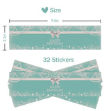 32 Pcs Teal Blue Happy Birthday Water Bottle Labels, Pearl Birthday Water Bottle Labels For Girl, Cheers To 21St 30Th 40Th 50Th Birthday Party Bottle Wrappers, Birthday Party Decorations