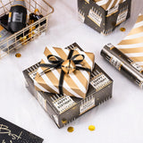 Reversible Birthday Wrapping Paper Roll For Boys Men, Happy Birthday Lettering, Birthday Cake With Metallic Foil & White Gold Stripes For Birthday, Mini Roll, 17 Inches X 32.8 Feet