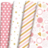 Birthday Wrapping Paper Folded For Girls, Women, Baby, Pink Wrapping Paper, Pink Gift Wrap For Birthday, Valentines, Christmas, Wedding, Baby Shower, Pre-Cut 12 Sheets Each 20"X 29"