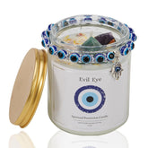 Evil Eye Candle - Evil Eye Decor, Blue Crystal Infused, Lavender Scented, 7 Oz Jar Candle