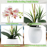 Orchid Artificial Flowers 18" Pink Fake Orchid Flowers In White Ceramic Pot Faux Orchid Plant For Home Decor Office Bathroom Table Centerpiece Indoor(Light Pink)