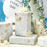 Reversible Baby Shower Wrapping Paper Roll, Baby Rabbit In Bassinet, Moon & Star, Hello Little One For Baby Boy, Baby Girl, 1St Birthday, Newborn Party, Mini Roll, 17 Inches X 32.8 Feet