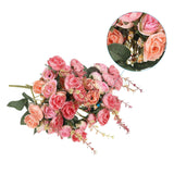 7 Branch 21 Heads Artificial Silk Mini Rose With Stem, 2 Pack Fake Flowers Leaf Rose Decor Bouquet For Wedding Home Office Decoration, Coral Pink