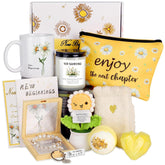New Beginning Gifts For Women - Daisy Coffee Mug, Candles, Positive Crochet Flowers & More, Encouragement Gift Box For Graduation, Coworker Farewell Leaving, Goodbye, Going Away, New Job