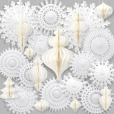 16 Pcs White Paper Snowflake Fan Decorations 7.9 Inch-20 Inch 12 Pcs Jumbo Christmas Paper Honeycomb Balls 3.15 Inch-11.8 Inch White Winter Wonderland Christmas Hanging Decor For Birthday Party