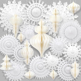 16 Pcs White Paper Snowflake Fan Decorations 7.9 Inch-20 Inch 12 Pcs Jumbo Christmas Paper Honeycomb Balls 3.15 Inch-11.8 Inch White Winter Wonderland Christmas Hanging Decor For Birthday Party