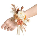 6Pcs Wedding Wrist Corsage Artificial Flowers, Girl/Mother Homecoming Prom Corsages Wristlet Décor, Etc. Boho Dried Rustic