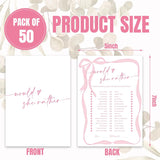 50 Sheets Pink Bow Bridal Shower Game Cards Would She Rather Double Sided Party Game Activity Cards For Coquette Bachelorette Wedding Party Games Supplies