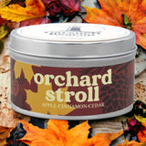 Orchard Stroll Fall Scented Tin Candle | Apple, Cinnamon, Cedar Highly Scented | Great For Home, Office | 100% Natural Soy Wax | 30+ Hour | Handcrafted In The Usa