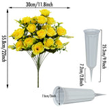 Artificial Cemetery Flowers With Vase, Set Of 2 Artificial Rose Bouquet Graveyard Memorial Flowers For Cemetery Headstones Decoration (Yellow-2Pcs)
