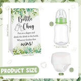 12 Set Bottle Chug Baby Shower Games Favors Funny Diaper Change Game Including Plastic Baby Bottles Chug Disposable Diapers Themed Sign For Gender Reveal Party Supplies(Green,Greenery)