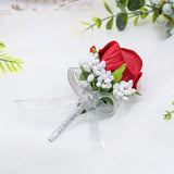 Red Rose Boutonniere For Men, Set Of 2, Groom And Best Man Artificial Flowers Boutonnieres, For Wedding Ceremony Formal Dinner Prom Party