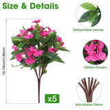 5 Pcs Artificial Flowers For Outdoors Silk Impatiens Flowers Bouquet Decorations Fake Faux Plants Uv Resistant For Spring Summer Garden Porch Patio Window Box Balcony Planters Home, Fuchsia