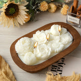Wooden Dough Bowl Candle 3 Essential 20 Ounce Natural Soy Oil Wick Candle Wax Melts Rustic Farmhouse Decor Gifts For Women And Men(Flowers)
