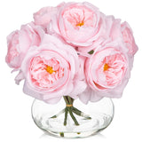 Pink Roses Peonies Artificial Flowers With Glass Vase Silk David Austin Roses Faux Flowers Arrangements With Clear Faux Water In Vase Fake Peonies Rose Peony Floral Bulk Bouquet Home Decor