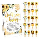 51Pcs Don'T Say Baby Shower Game Favor Yellow Bee Sunflower Wooden Sign With 50 Cute Clothespin For Summer Gender Reveal Party Supplies
