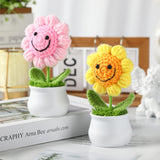 2Pcs Vibrant Smile Crochet Sunflower Artificial Flowers, Perfect For Office Desk & Car Dashboard Decor, Ideal Mother’S Day Birthday Gifts, Charming (Golden & Pink)