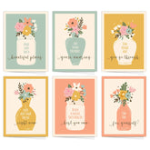 Wildflower Encouraging Greeting Cards / 12 Inspirational Flower Vase Note Cards / 5" X 7" Card With White Envelopes / 6 Unique Floral Motivational Designs/Made In The Usa