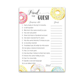 Donut Theme Baby Shower Games— Find The Guest Game — Pack Of 25 — Doughnut Baby Shower Activity, Icebreaker Party Games, Donut Guess Who Came To The Party, Couples Shower, Pink Blue Baby Sprinkle G850-Ftg