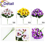 Artificial Fake Pansy Flowers For Outdoor, 24 Bundles Faux Silk Pansies Flowers Wildflowers For Spring Summer Planter Front Door Porch Yard Patio Window Box Home Decor (Purple, Yellow, White)
