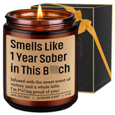 1 Year Sober Candle, Sobriety Gifts For Women, Men - One Year Sober Gifts Ideas - Celebrate Sobriety Anniversary, Valentines, Birthday, Funny Congrats Recovery Present For Friend, Dad, Him, Her
