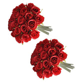 2 Bundles Red Artificial 24 Roses With Stems For Valentines Day Fake Bouquets For Bride Silk Flowers In Vase Indoor And Outdoor Home & Wedding Decor