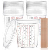 12 Pack Paint Mix Cups With Lids And 50 Sticks - 64 Oz Graduated Paint Mixing Cups Plastic Epoxy Measuring Cups With Calibrated Mixing Ratios On Side Of Cup For Activators, Thinner, Resin