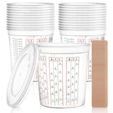 12 Pack Paint Mix Cups With Lids And 50 Sticks - 64 Oz Graduated Paint Mixing Cups Plastic Epoxy Measuring Cups With Calibrated Mixing Ratios On Side Of Cup For Activators, Thinner, Resin
